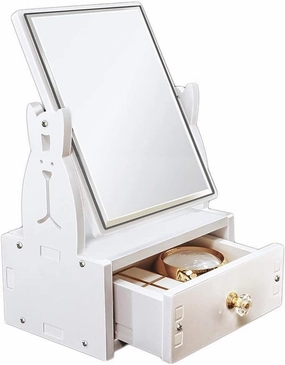 Makeup Mirror Makeup Mirror 360 Degree Rotatable Desktop Makeup Mirror with Drawer Cosmetic Storage Box Ladies Beauty Makeup Mirror Lighted Makeup Mirror
