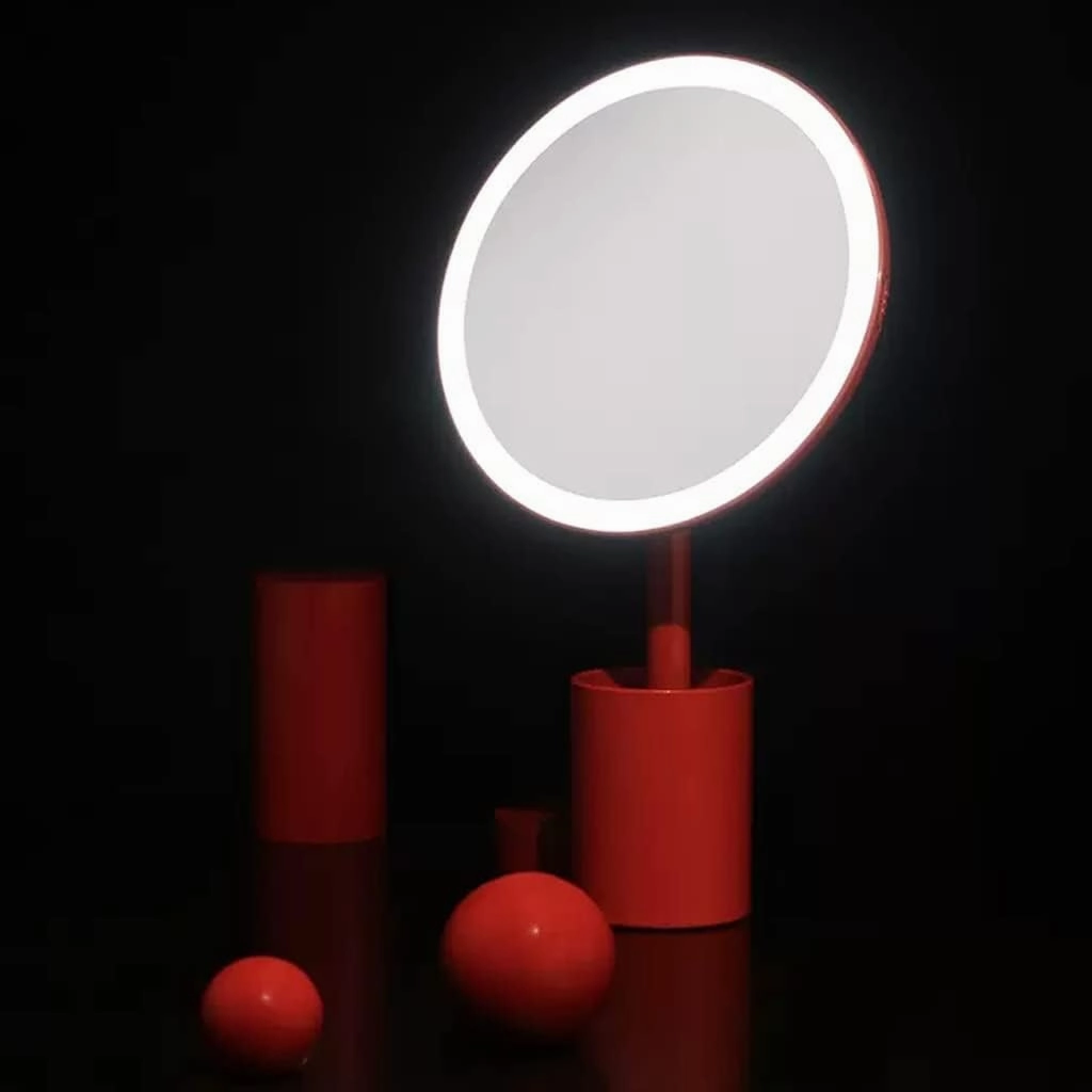 Makeup Mirror Pen Holder Mirror Desktop Desktop Makeup Mirror with Light Dormitory Portable Dressing Beauty Mirror Lighted Makeup Mirror(B)