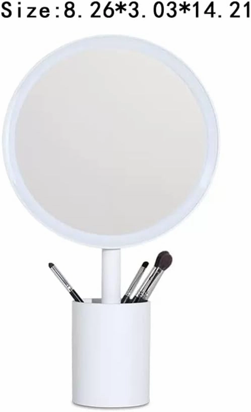 Makeup Mirror Pen Holder Mirror Desktop Desktop Makeup Mirror with Light Dormitory Portable Dressing Beauty Mirror Lighted Makeup Mirror(B)