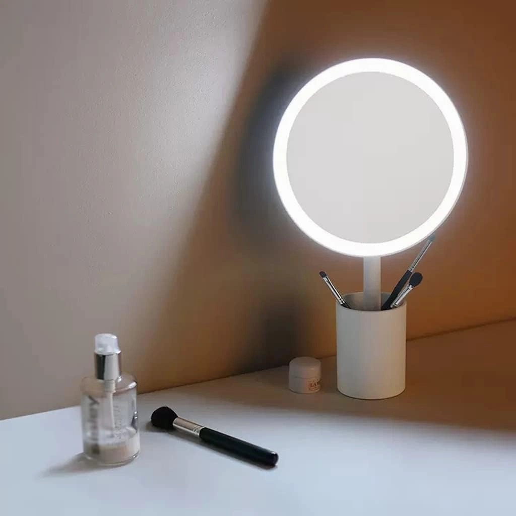Makeup Mirror Pen Holder Mirror Desktop Desktop Makeup Mirror with Light Dormitory Portable Dressing Beauty Mirror Lighted Makeup Mirror(B)