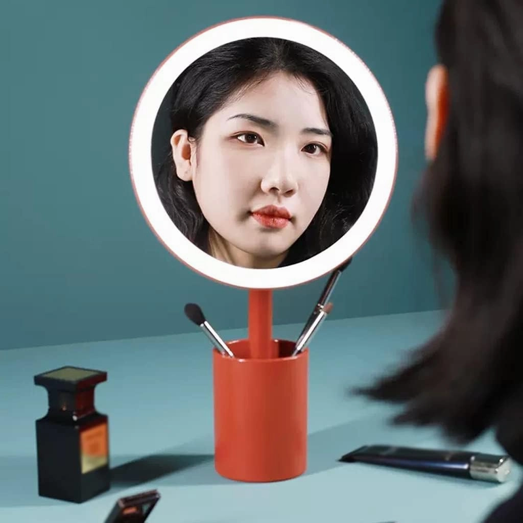 Makeup Mirror Pen Holder Mirror Desktop Desktop Makeup Mirror with Light Dormitory Portable Dressing Beauty Mirror Lighted Makeup Mirror(B)