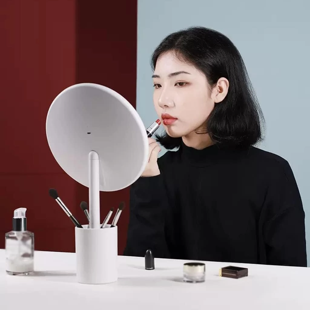 Makeup Mirror Pen Holder Mirror Desktop Desktop Makeup Mirror with Light Dormitory Portable Dressing Beauty Mirror Lighted Makeup Mirror(B)