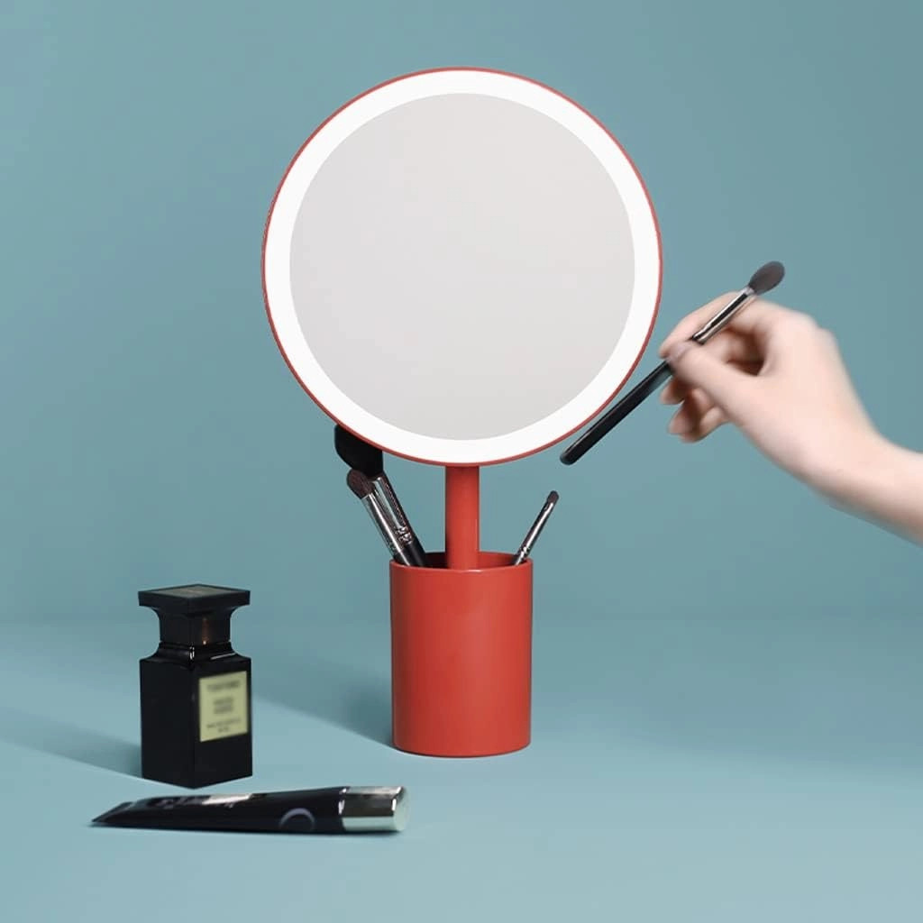 Makeup Mirror Pen Holder Mirror Desktop Desktop Makeup Mirror with Light Dormitory Portable Dressing Beauty Mirror Lighted Makeup Mirror(B)