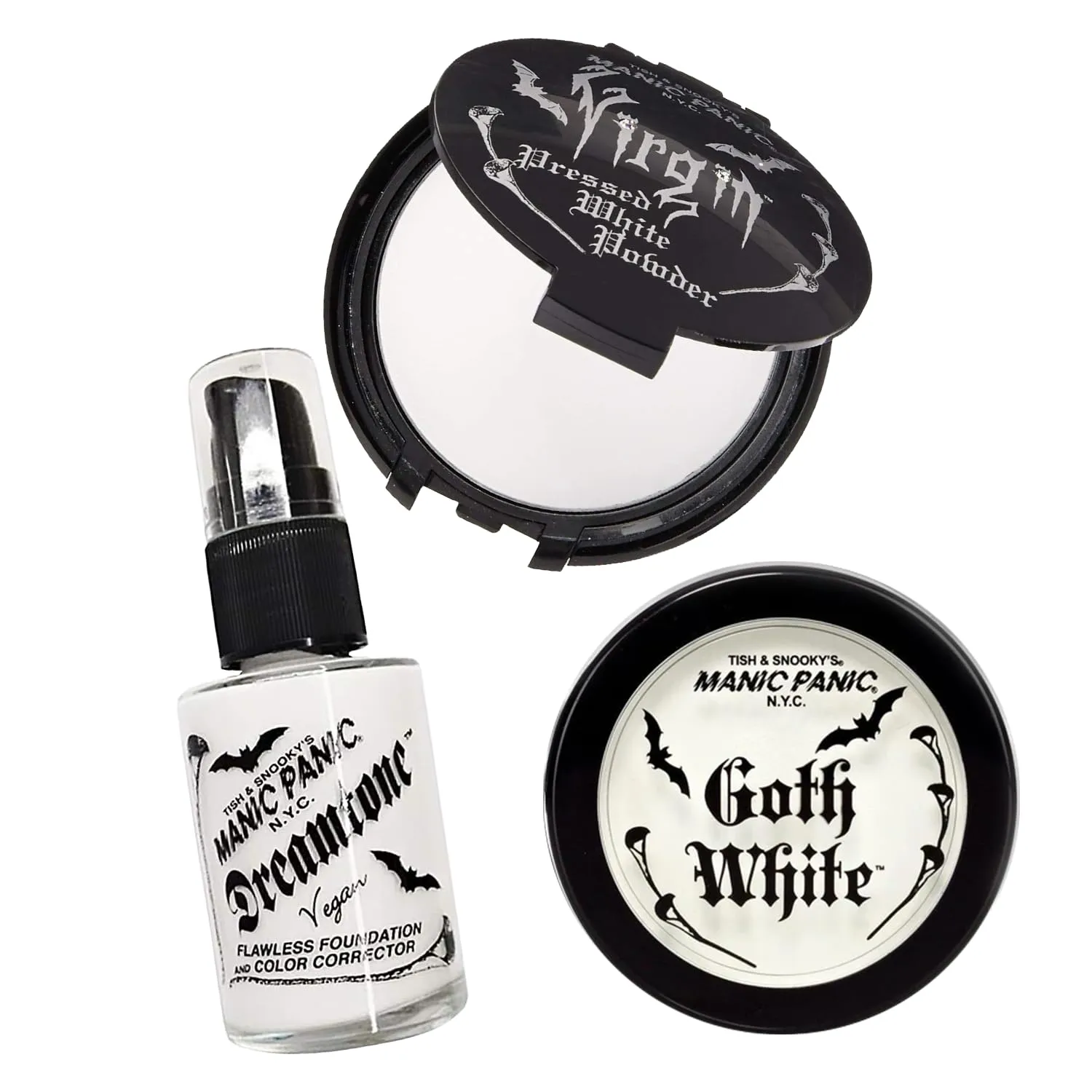 MANIC PANIC Goth White Cream to Powder Foundation and White Pressed Powder Bundle