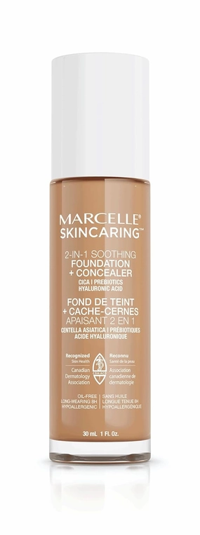Marcelle Skincaring 2-in-1 Soothing Foundation   Concealer, Medium Beige, with Hyaluronic Acid, Medium Coverage, Matte Finish, Oil-Free, Cruelty-Free, Fragrance-Free, Hypoallergenic, 30 mL