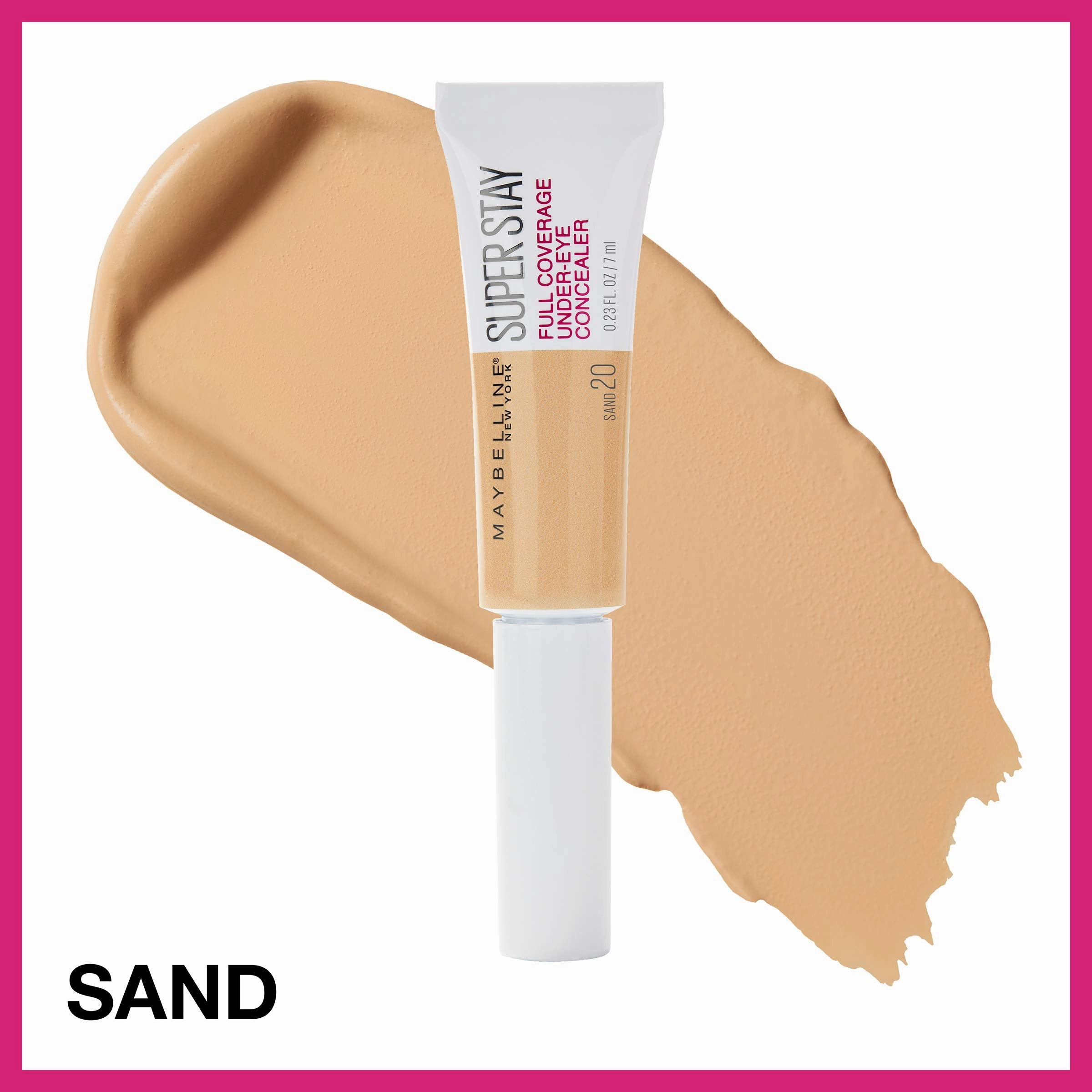 Maybelline New York Super Stay Super Stay Full Coverage, Brightening, Long Lasting, Under-eye Concealer Liquid Makeup Forup to 24H Wear, With Paddle Applicator, Sand, 0.23 fl. oz.