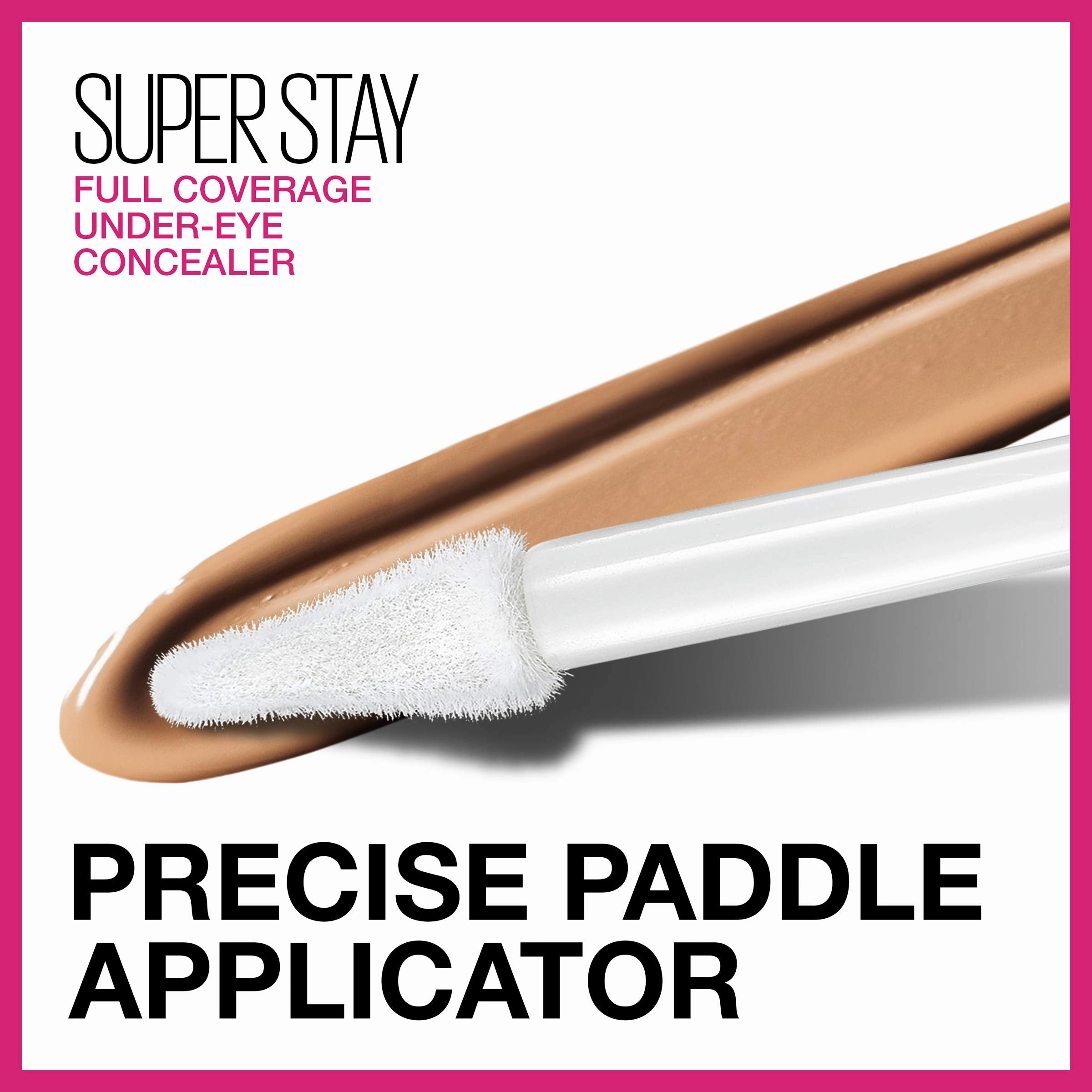 Maybelline New York Super Stay Super Stay Full Coverage, Brightening, Long Lasting, Under-eye Concealer Liquid Makeup Forup to 24H Wear, With Paddle Applicator, Sand, 0.23 fl. oz.