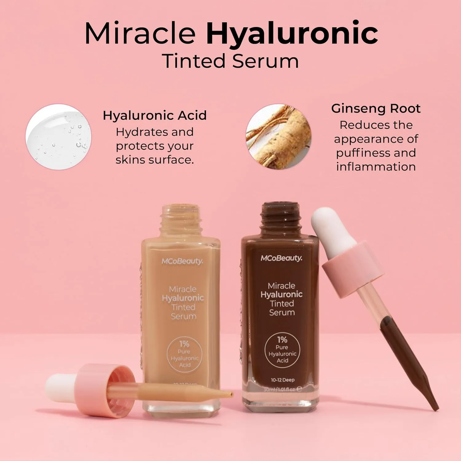 MCoBeauty Miracle Hyaluronic Tinted Serum, 2-3 Light, Hydration & Glow for Radiant Skin, Vegan, Cruelty Free Cosmetics