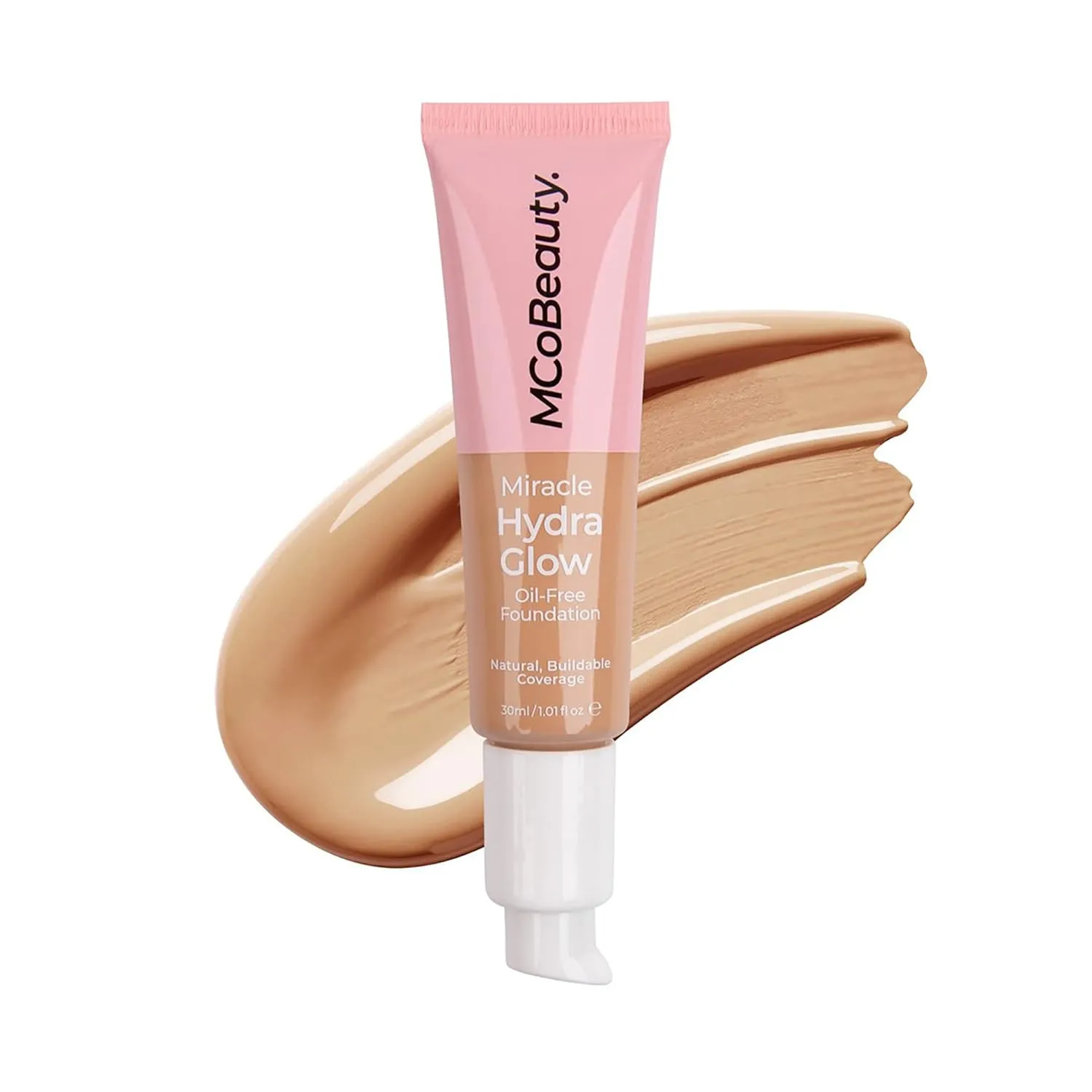 MCoBeauty Miracle Hydra Glow Oil-Free Foundation - Water-Based, Light-Medium Coverage - Features A Natural Satin Finish - Ultimate Radiant Base - With A Second-Skin Feel - Warm Beige - 1 Oz