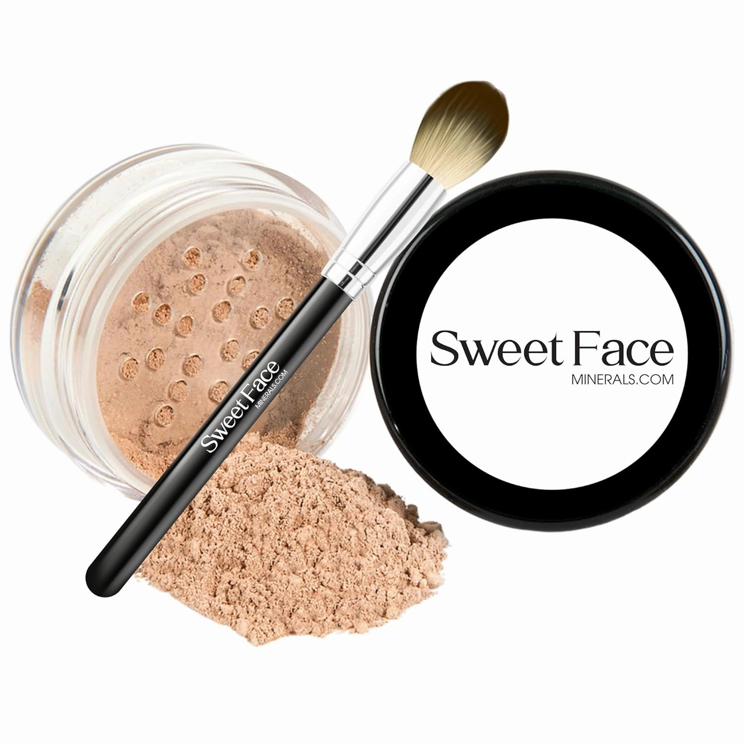 MEDIUM CONCEALER with BLENDING BRUSH Mineral Makeup Matte Loose Corrector Powder Bare Face Cover Up Hide Blemishes Redness Under Eyes Dark Circles Scars Baked On Full Coverage SPF 20