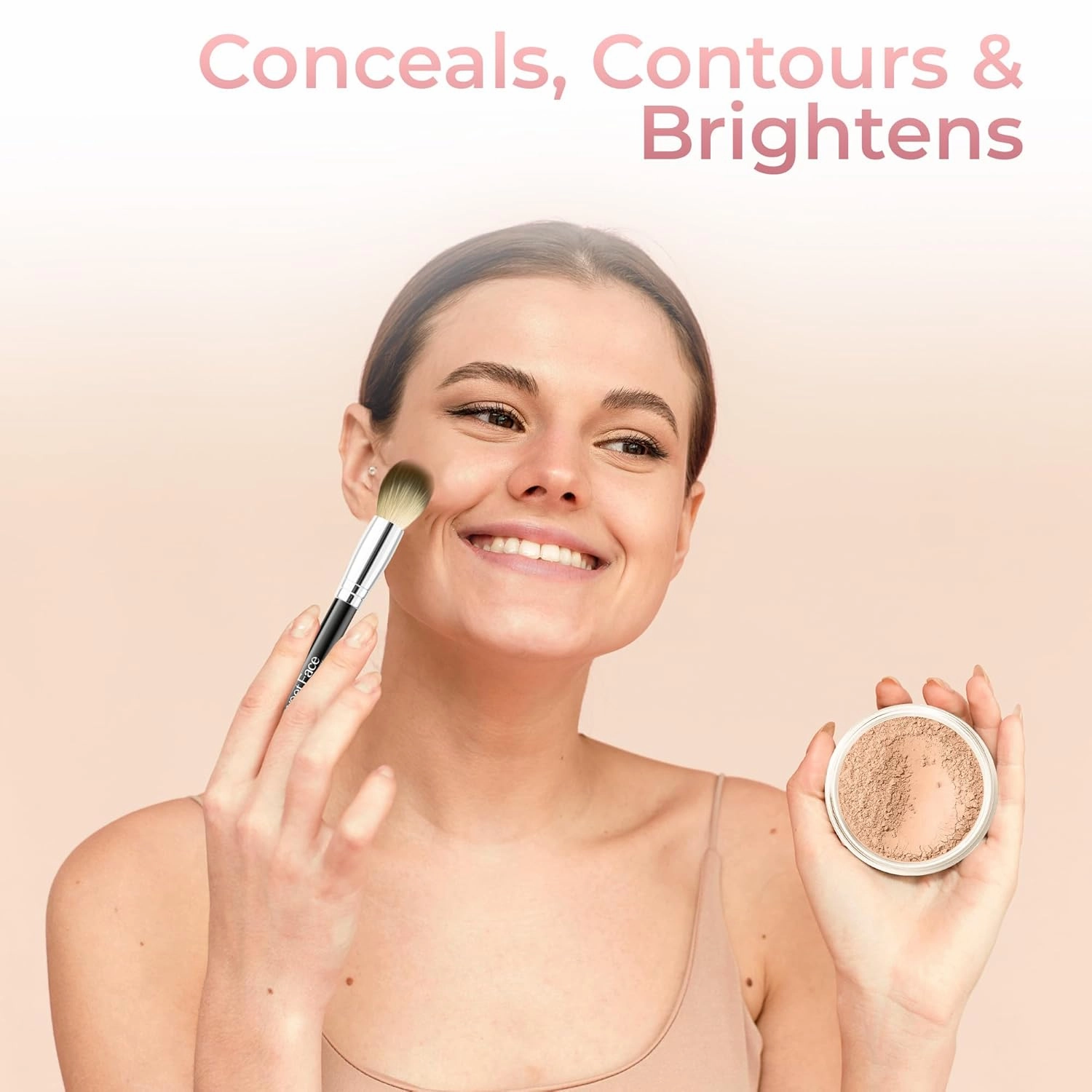 MEDIUM CONCEALER with BLENDING BRUSH Mineral Makeup Matte Loose Corrector Powder Bare Face Cover Up Hide Blemishes Redness Under Eyes Dark Circles Scars Baked On Full Coverage SPF 20