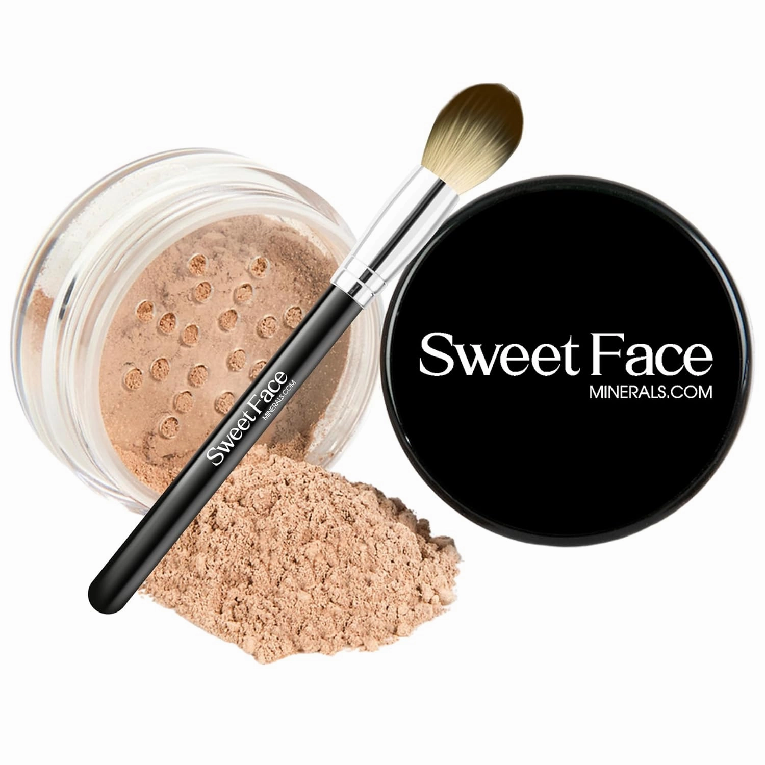 MEDIUM CONCEALER with BLENDING BRUSH Mineral Makeup Matte Loose Corrector Powder Bare Face Cover Up Hide Blemishes Redness Under Eyes Dark Circles Scars Baked On Full Coverage SPF 20