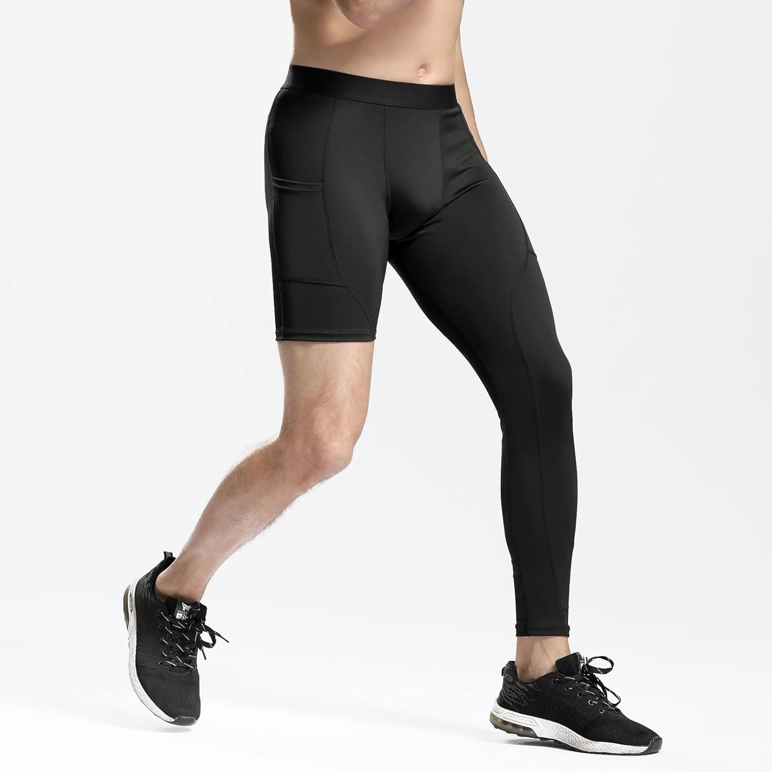 Men’s One Leg Compression Pants Full Length Tight Basketball 1/2 Single Leg Long Pant Base Layer Leggings Underwear