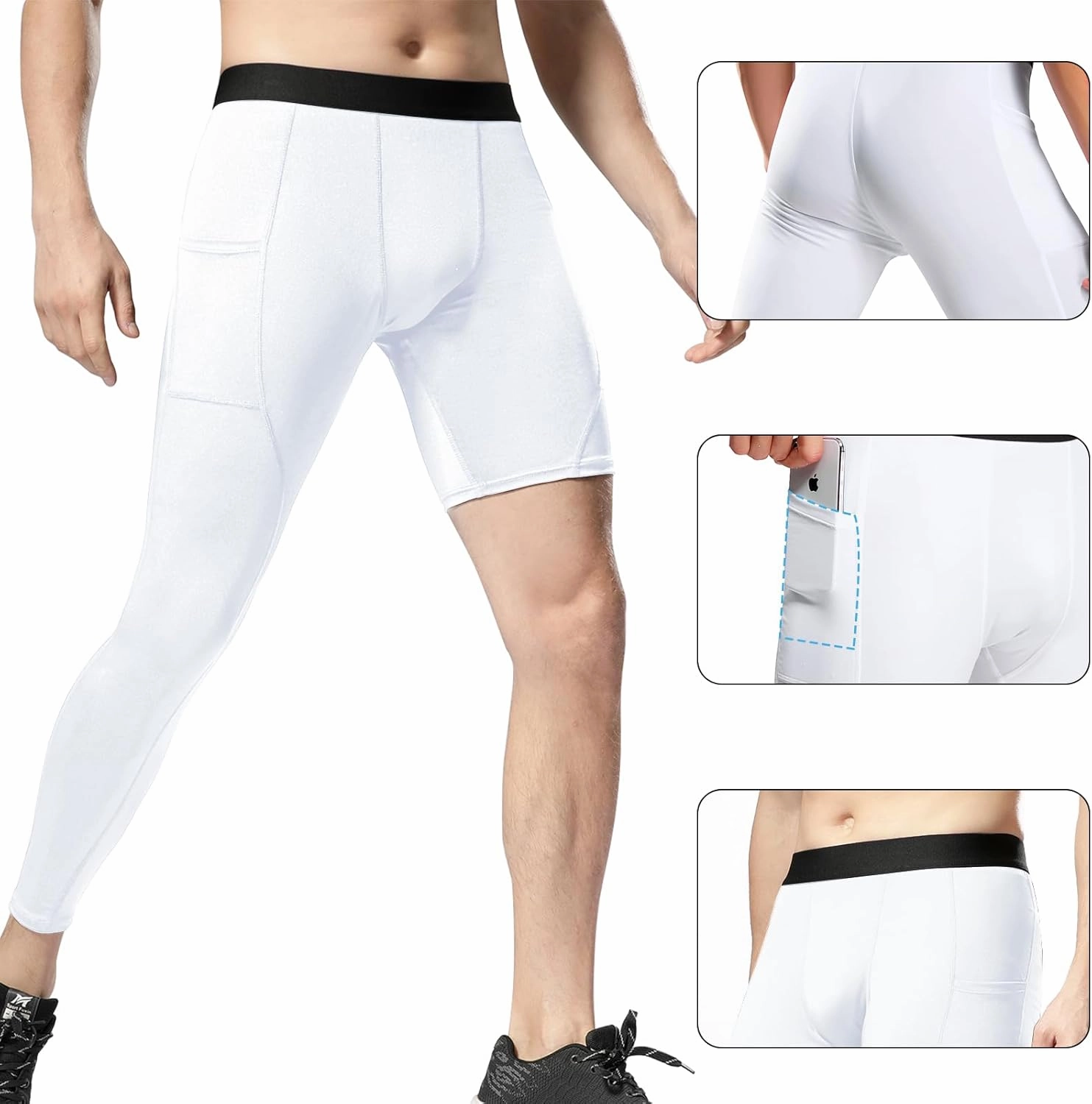 Men’s One Leg Compression Pants Full Length Tight Basketball 1/2 Single Leg Long Pant Base Layer Leggings Underwear