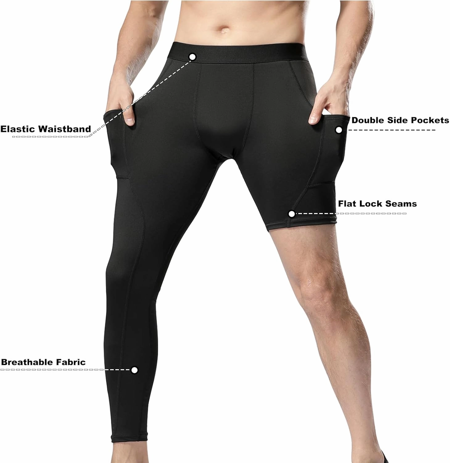 Men’s One Leg Compression Pants Full Length Tight Basketball 1/2 Single Leg Long Pant Base Layer Leggings Underwear