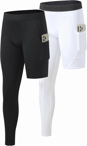 Men’s One Leg Compression Pants Full Length Tight Basketball 1/2 Single Leg Long Pant Base Layer Leggings Underwear