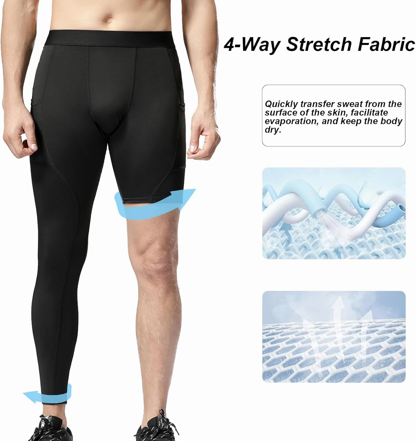 Men’s One Leg Compression Pants Full Length Tight Basketball 1/2 Single Leg Long Pant Base Layer Leggings Underwear