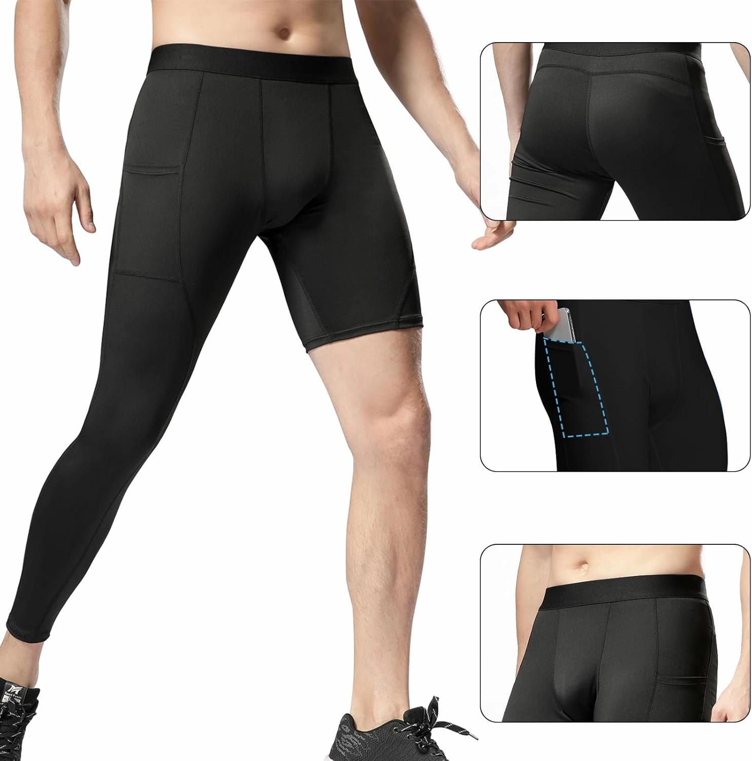 Men’s One Leg Compression Pants Full Length Tight Basketball 1/2 Single Leg Long Pant Base Layer Leggings Underwear