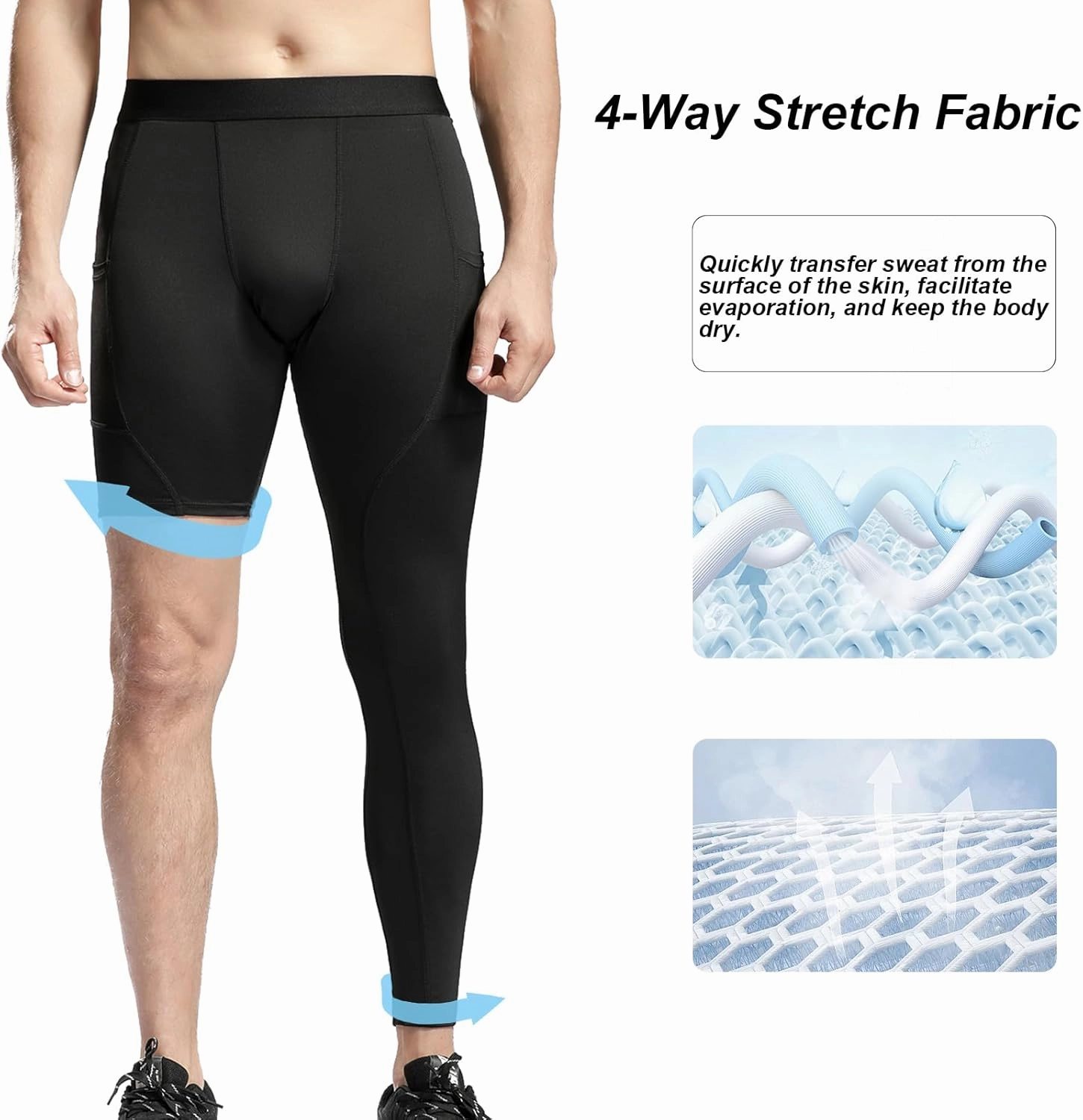 Men’s One Leg Compression Pants Full Length Tight Basketball 1/2 Single Leg Long Pant Base Layer Leggings Underwear