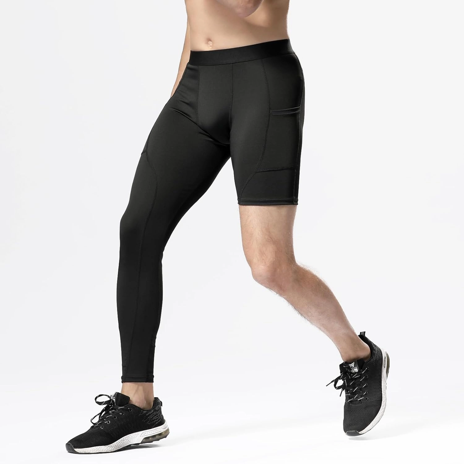 Men’s One Leg Compression Pants Full Length Tight Basketball 1/2 Single Leg Long Pant Base Layer Leggings Underwear