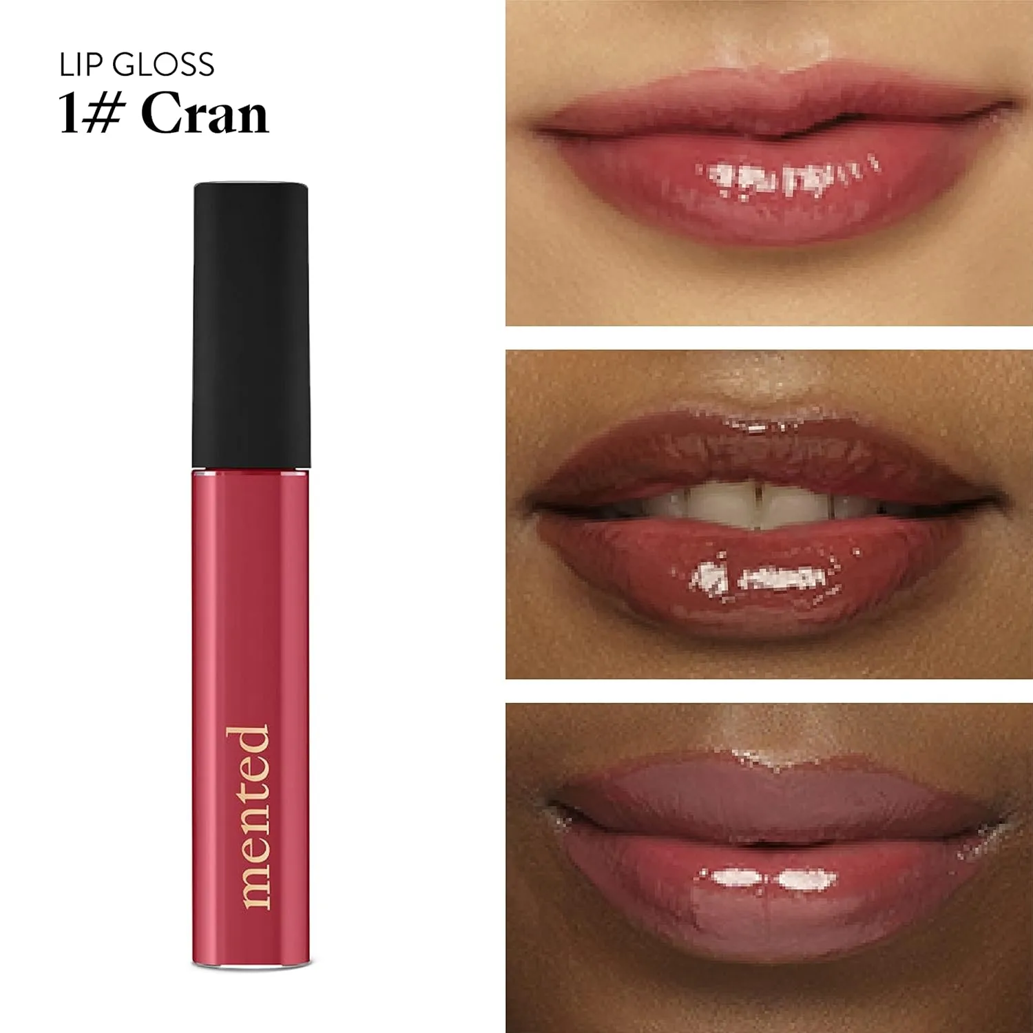 Mented Cosmetics Lip Gloss for Women Tinted Lip Balm Stain, Long Lasting Buildable Moisturizing Lipgloss Lipstick Topper, Made in USA, Cruelty Free Vegan Makeup, #1 Cran