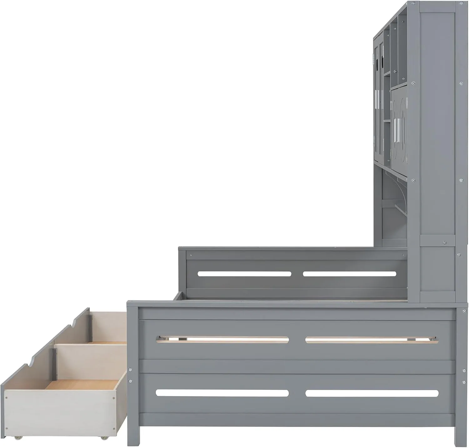 Merax Full Size Daybed, Wooden Full Daybed Frame with 2 Drawers and All-in-One Cabinet and Shelf, No Box Spring Needed, Gray