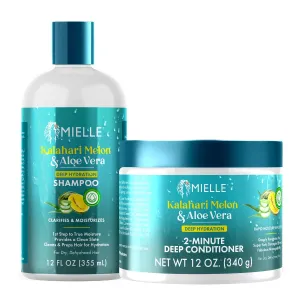 Mielle Kalahari Melon & Aloe Vera Deep Hydration Shampoo & 2-Minute Deep Conditioner Bundle - For Dry, Curly, and Textured Hair