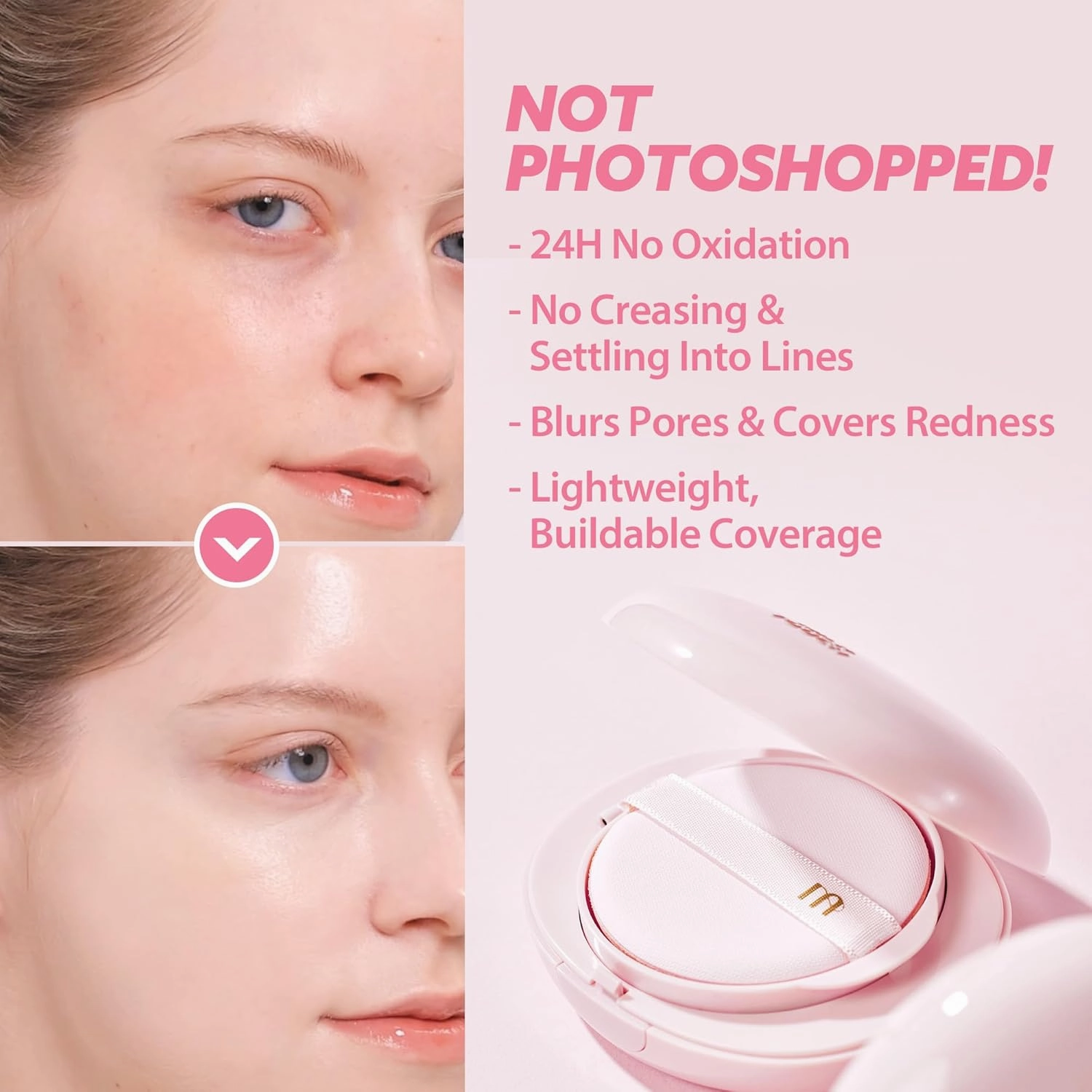milktouch Cushion Foundation, 24H Flawless Skin, Radiant Shine, No Oxidation, Long-Lasting, Non-Creasing, 60% Hydrating Skincare Infused Korean Foundation, Valentines Gifts (26N Latte)