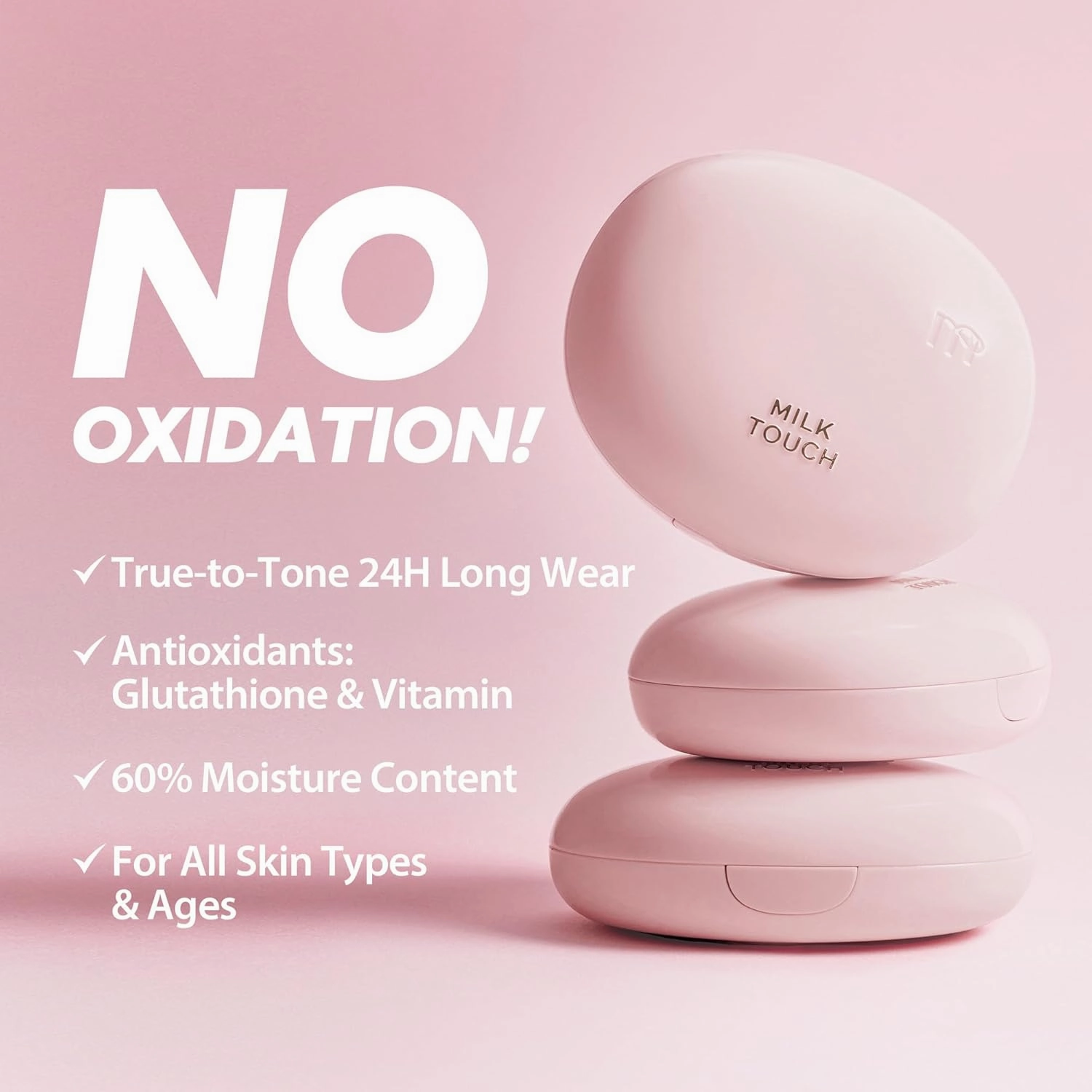 milktouch Cushion Foundation, 24H Flawless Skin, Radiant Shine, No Oxidation, Long-Lasting, Non-Creasing, 60% Hydrating Skincare Infused Korean Foundation, Valentines Gifts (26N Latte)