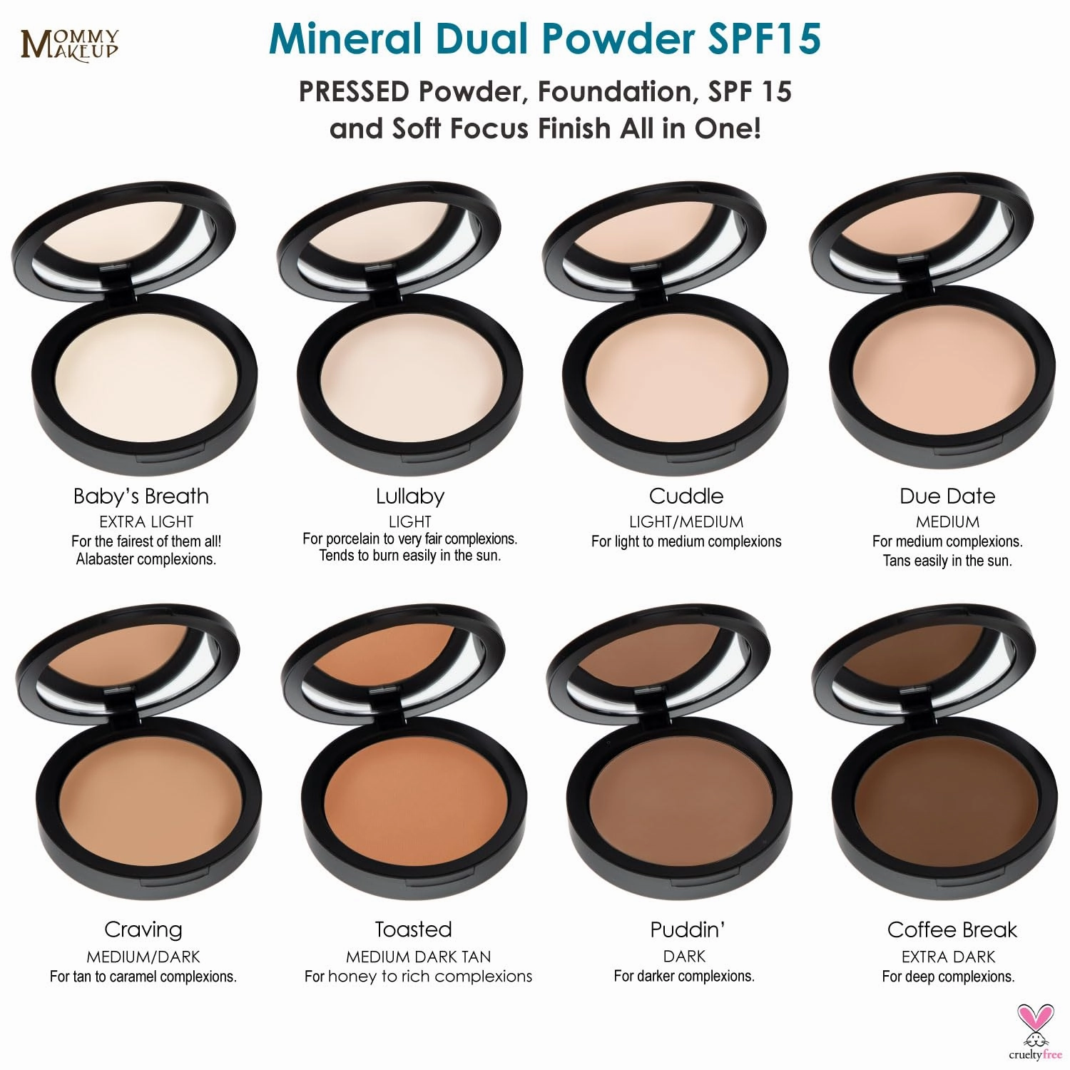 Mineral Dual Powder - 4-in-1 Pressed Mineral Foundation with SPF 15 for Flawless Glow - Oil-Free, Talc-Free, Gluten-Free, 0.45 oz (Craving - Medium/Dark) by Mommy Makeup