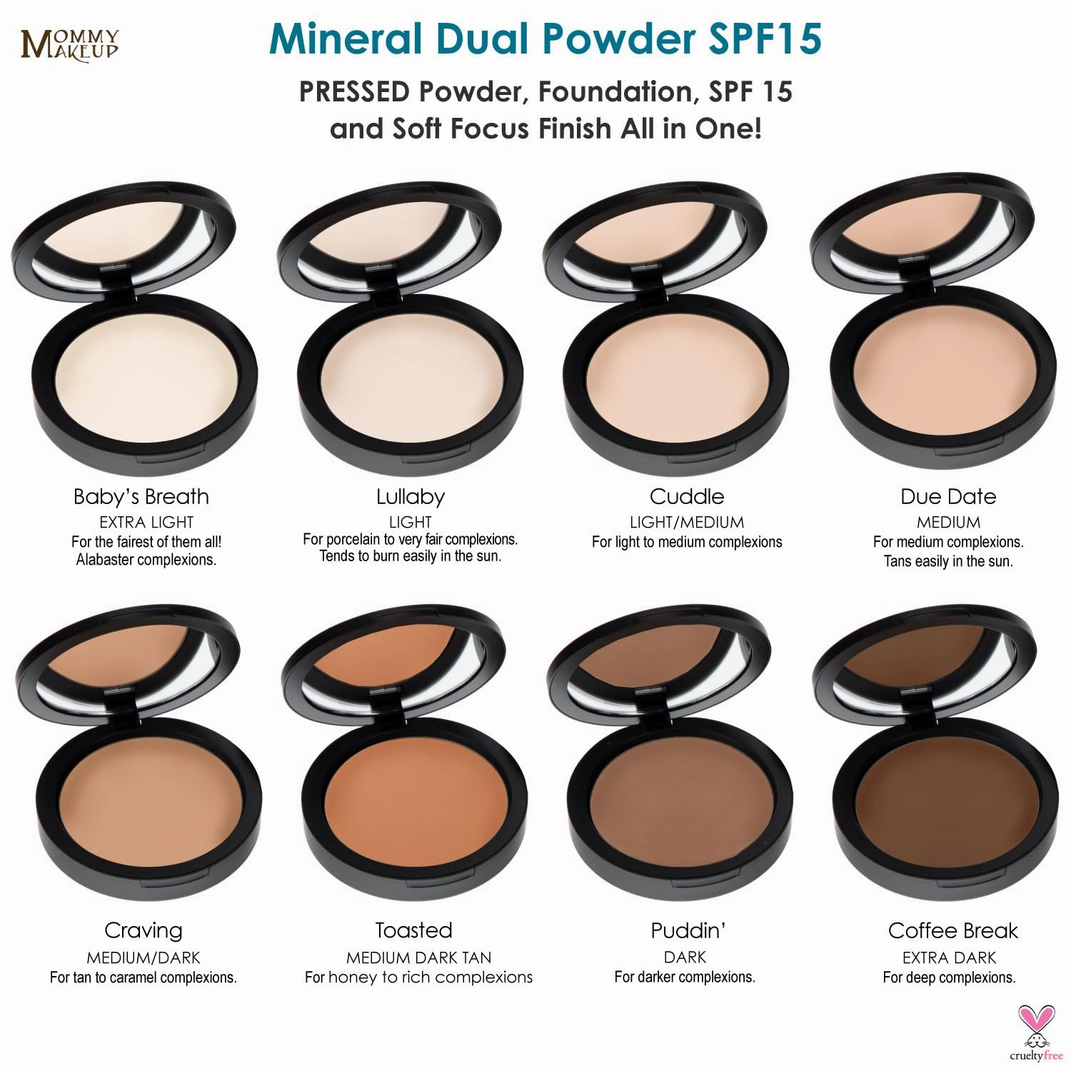 Mineral Dual Powder - 4-in-1 Pressed Mineral Foundation with SPF 15 for Flawless Glow - Oil-Free, Talc-Free, Gluten-Free, 0.45 oz (Cuddle - Light/Medium) by Mommy Makeup