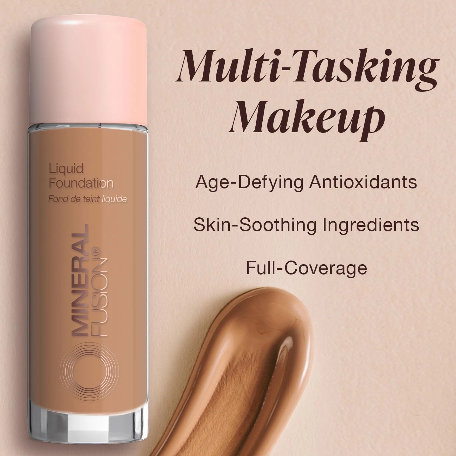 Mineral Fusion Full Coverage Foundation, Liquid Foundation - Neutral 4- Medium Complexion w/Neutral Undertones, Lightweight Matte Finish, Up to 12 Hr Hydration, Hypoallergenic & Vegan, 1 fl. oz