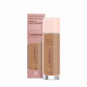 Mineral Fusion Full Coverage Foundation, Liquid Foundation - Warm 5- Tan Complexion w/Golden Undertones, Lightweight Matte Finish, Up to 12 Hr Hydration, Hypoallergenic & Vegan, 1 fl. oz