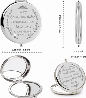 Mini makeup,Sister birthday present,Bridesmaid compact mirror for girlfriend,Bridesmaid Gift for Wedding,Sister Mirror,Personalized Compact Mirror,Makeup Gift,Friendship Gift,Sister Gift,Silver mirror