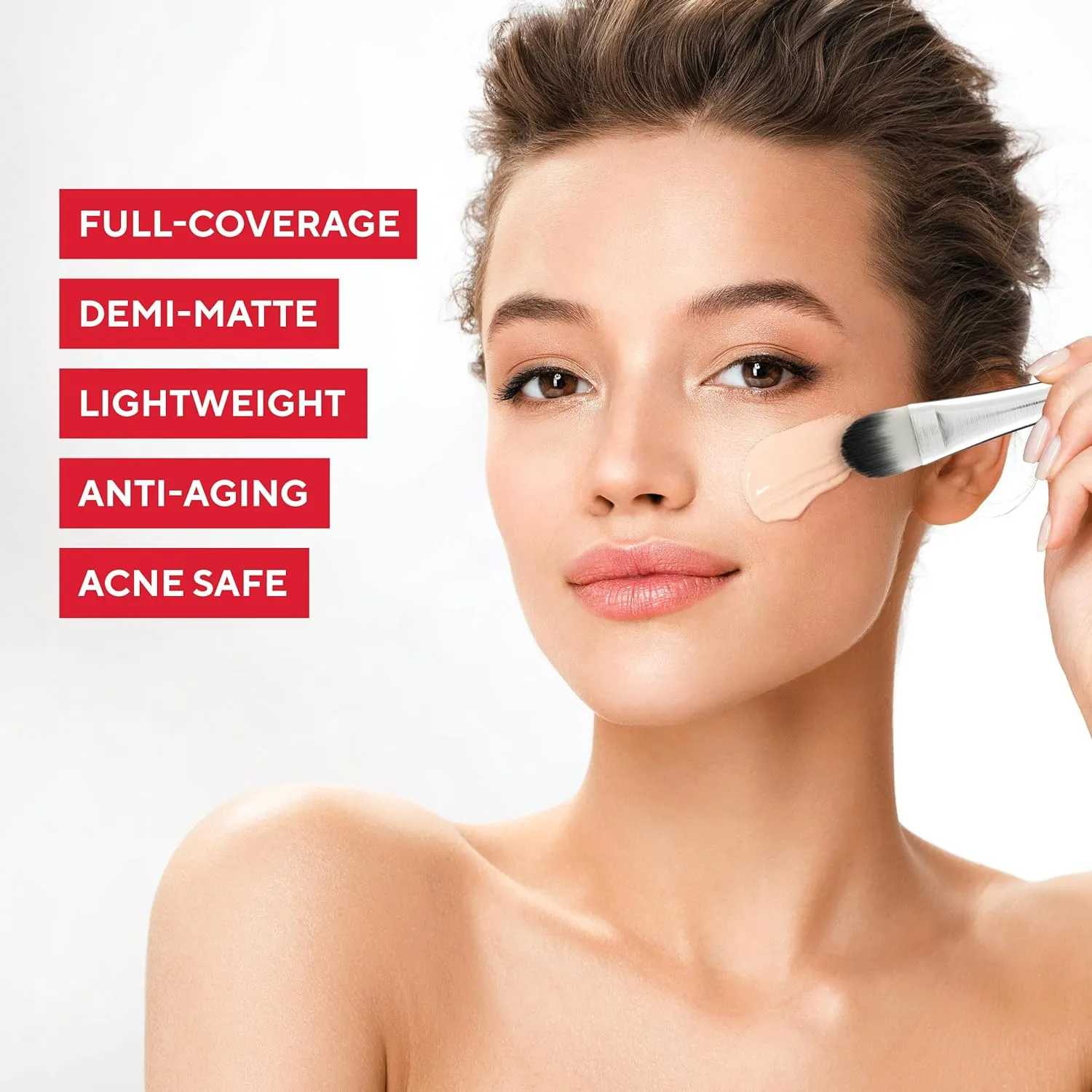 Mirabella Invincible For All HD Liquid Foundation - Anti-Aging Full Coverage Liquid Face Makeup - Moisturizing, Hydrating & Lightweight Foundation for All Skin Types (Deep D210)