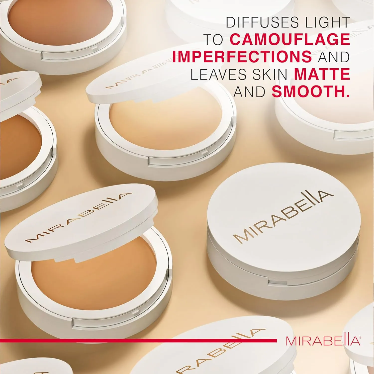 Mirabella Invincible Pure Pressed Powder Foundation - Buildable Mineral Makeup & Blurring Setting Powder for All Skin Types - HD Matte Finishing - Deep D14