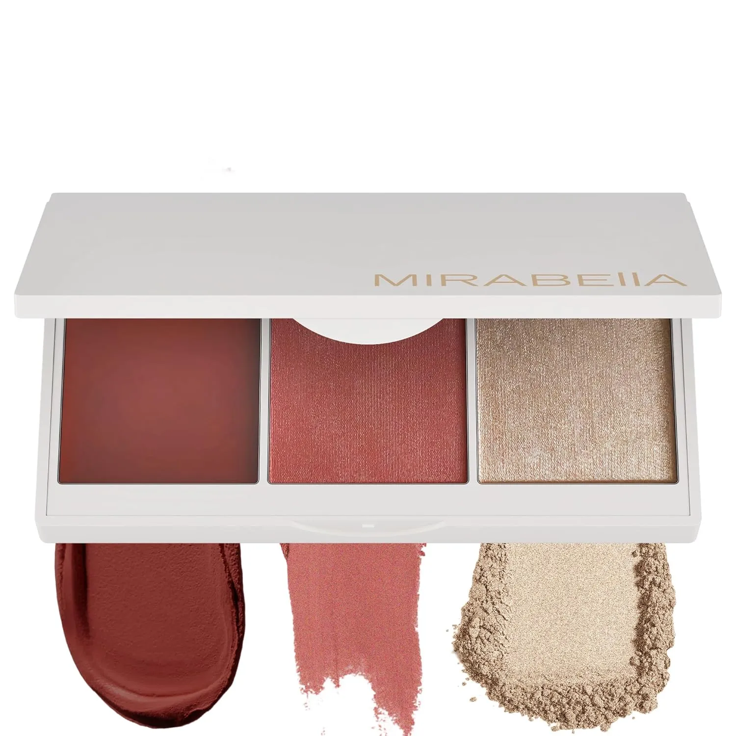Mirabella Opulent Pro Face Trio Powder and Cream Blush Palette with Powder Highlighter, Lightweight & Buildable Color Blush for Cheeks Creates a Flawless, Radiant Look for All-Over Multi-Use