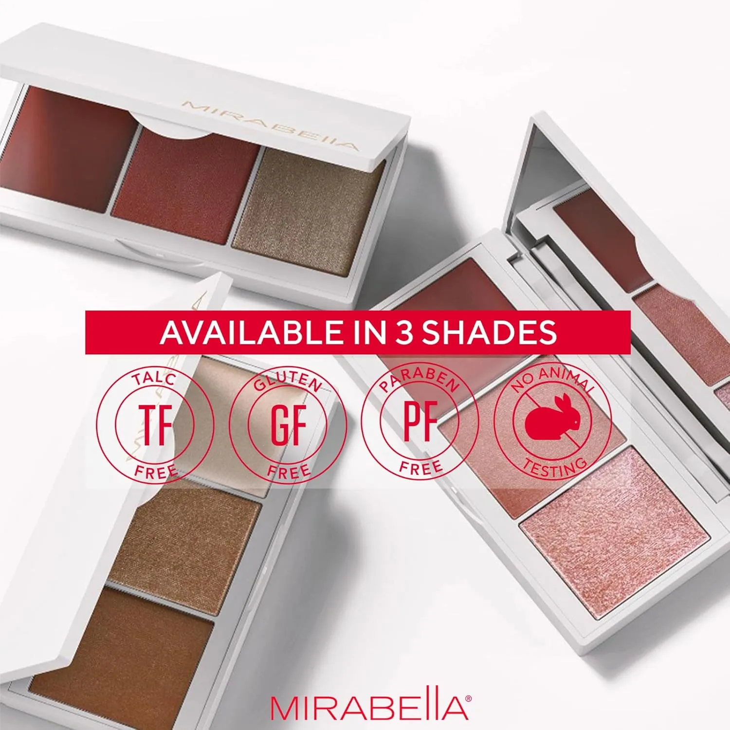 Mirabella Spellbound Pro Face Trio Powder and Cream Blush Palette with Powder Highlighter, Lightweight & Buildable Color Blush for Cheeks Creates a Flawless, Radiant Look for All-Over Multi-Use