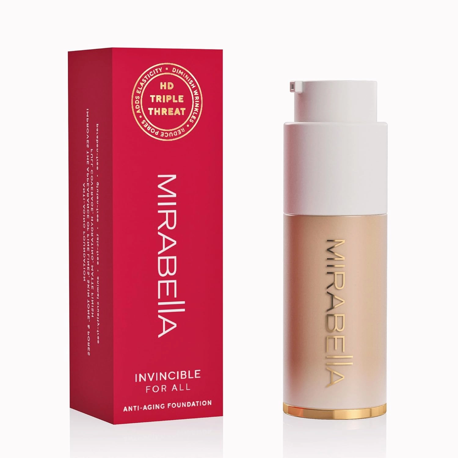 Mirabella Invincible For All HD Liquid Foundation - Anti-Aging Full Coverage Liquid Face Makeup - Moisturizing, Hydrating & Lightweight Foundation for All Skin Types (Medium M140)