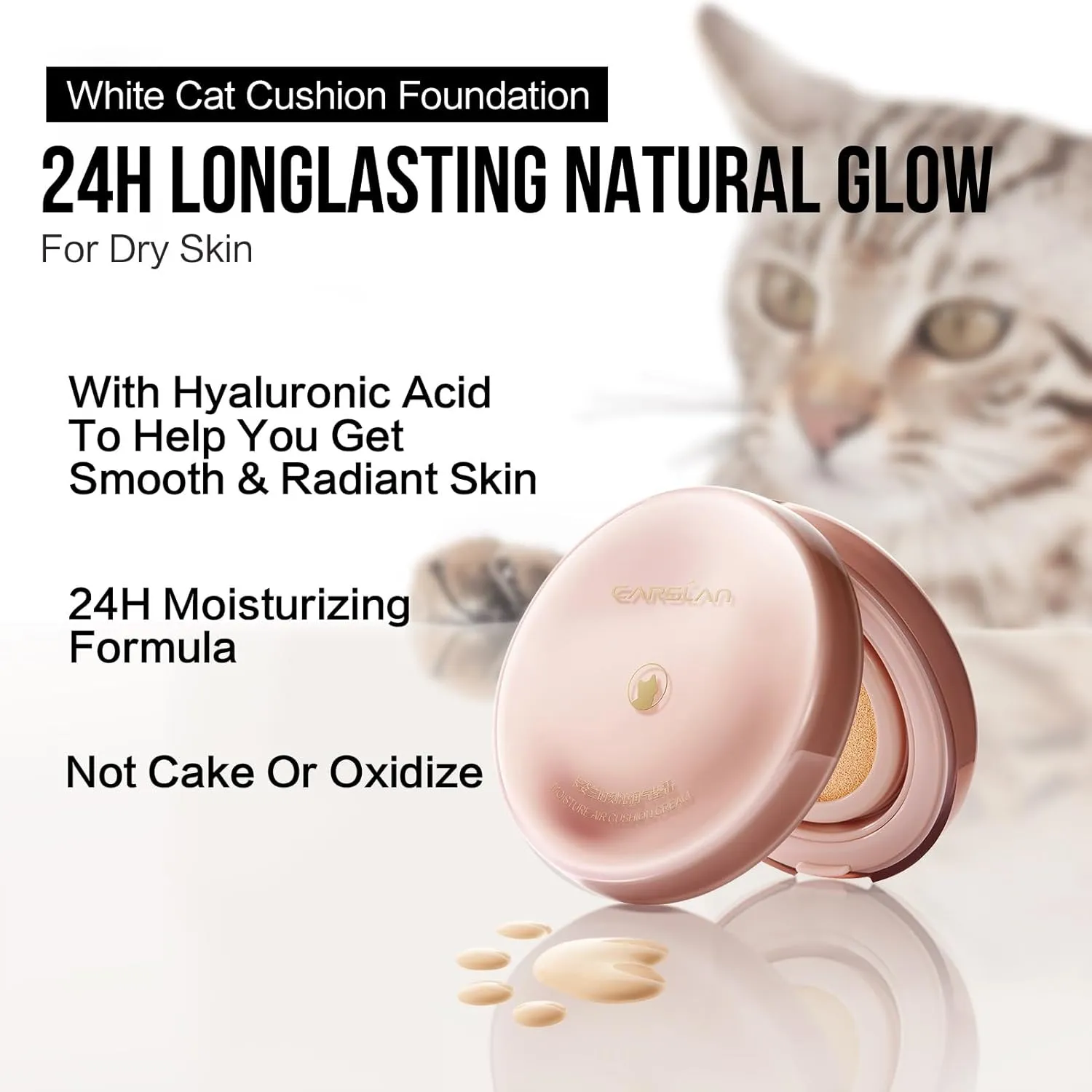 Moisture Air Cushion Cream Face Foundation Makeup, Lightweight, Full Dewy Coverage, Builable Glow, Finish Foundation with Hyaluronic acid, P01 Fair Pink For Dry Skin (Refill Included)