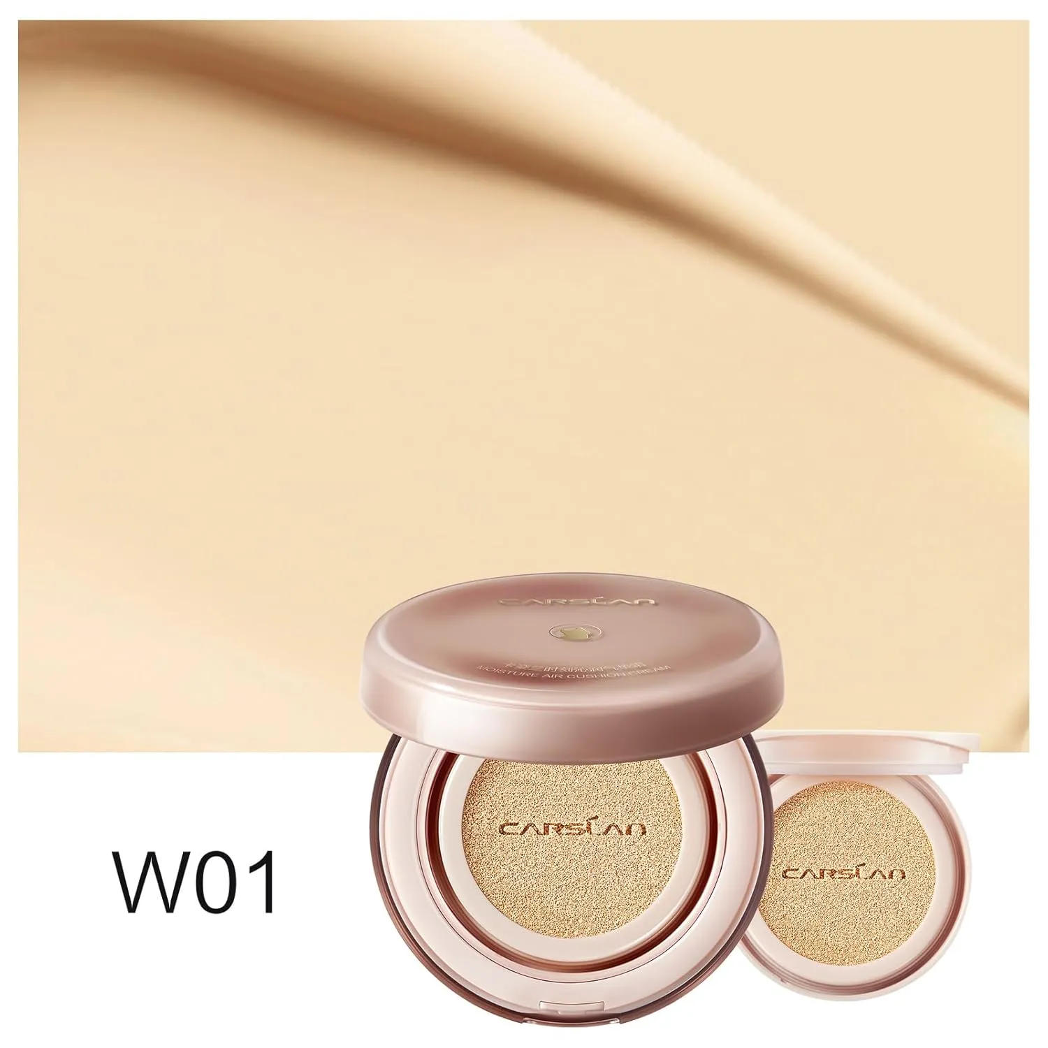 Moisture Air Cushion Cream Face Foundation Makeup, Lightweight, Full Dewy Coverage, Builable Glow, Finish Foundation with Hyaluronic acid, W01 Natural Warm For Dry Skin (Refill Included)