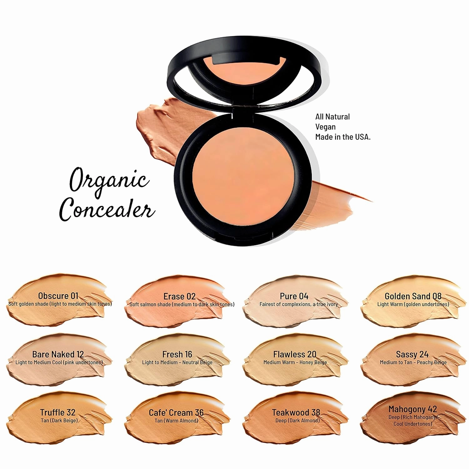Mom's Secret 100% Natural Concealer, Organic, Vegan, Gluten Free, Cruelty Free, Made in the USA, 0.11 oz. (Flawless 20)