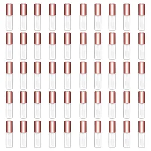 Mydio 50 Pack 1.2ML Clear Mini Lip Gloss Tube Empty Lip Balm Containers With Rose Gold Lid for Lipstick (Rose Gold)