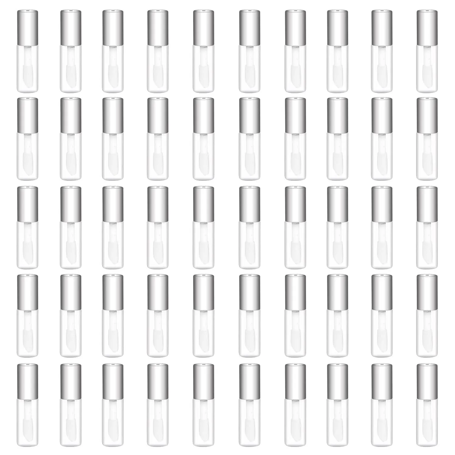 Mydio 50 Pack 1.2ML Clear Mini Lip Gloss Tube Empty Lip Balm Containers With Silver Lid for Lipstick (Silver)