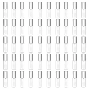 Mydio 50 Pack 1.2ML Clear Mini Lip Gloss Tube Empty Lip Balm Containers With Silver Lid for Lipstick (Silver)