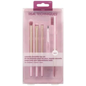 Naturally Beautiful Eye Set by Real Techniques for Women - 5 Pc Tapered Shadow Brush - 355, Brow Highlighter Brush - 354, Flat Liner Brush - 326, Brow Duo Brush - 353, Fine Point Tweezer