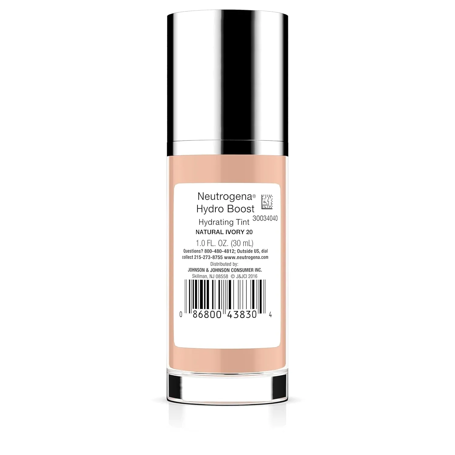 Neutrogena Hydro Boost Hydrating Tint with Hyaluronic Acid, Lightweight Water Gel Formula, Moisturizing, Oil-Free & Non-Comedogenic Liquid Foundation Makeup, 20 Natural Ivory, 1.0 fl. oz
