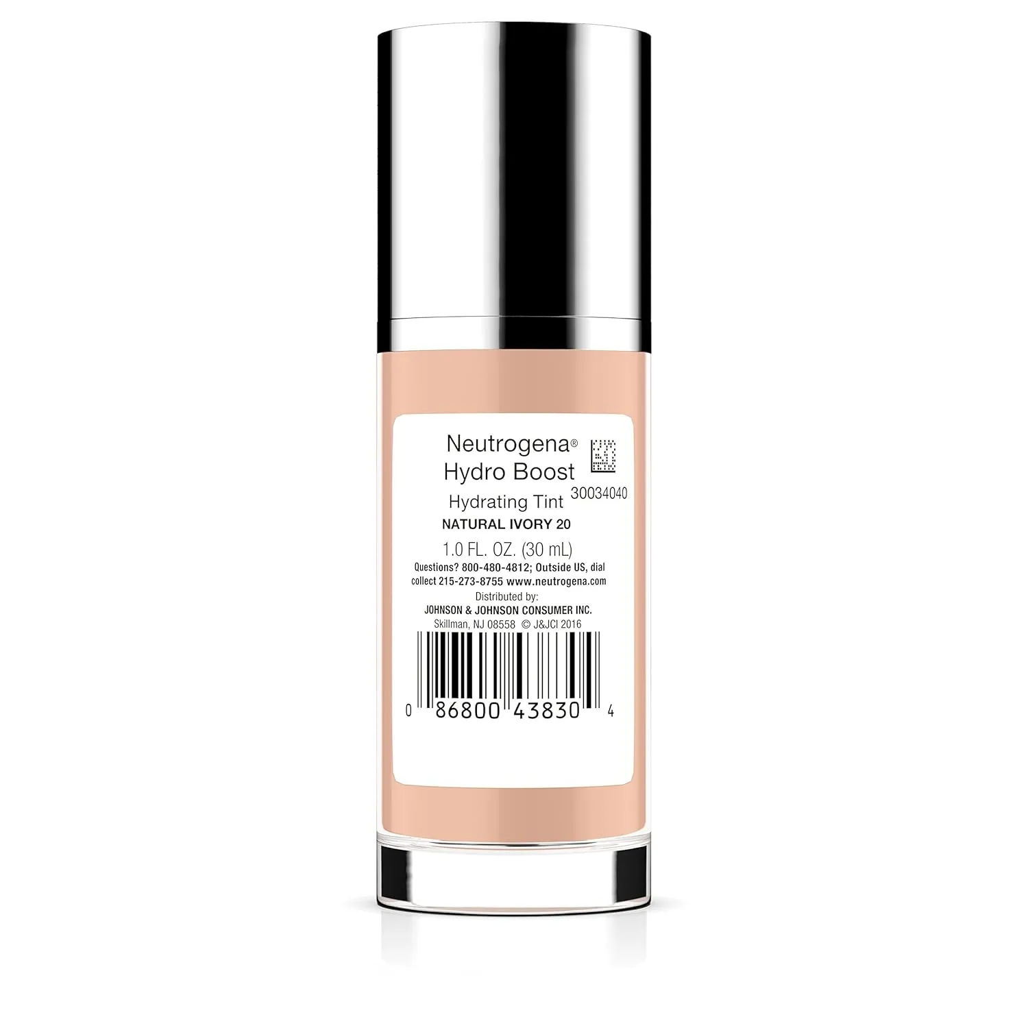Neutrogena Hydro Boost Hydrating Tint with Hyaluronic Acid, Lightweight Water Gel Formula, Moisturizing, Oil-Free & Non-Comedogenic Liquid Foundation Makeup, 20 Natural Ivory, 1.0 fl. oz