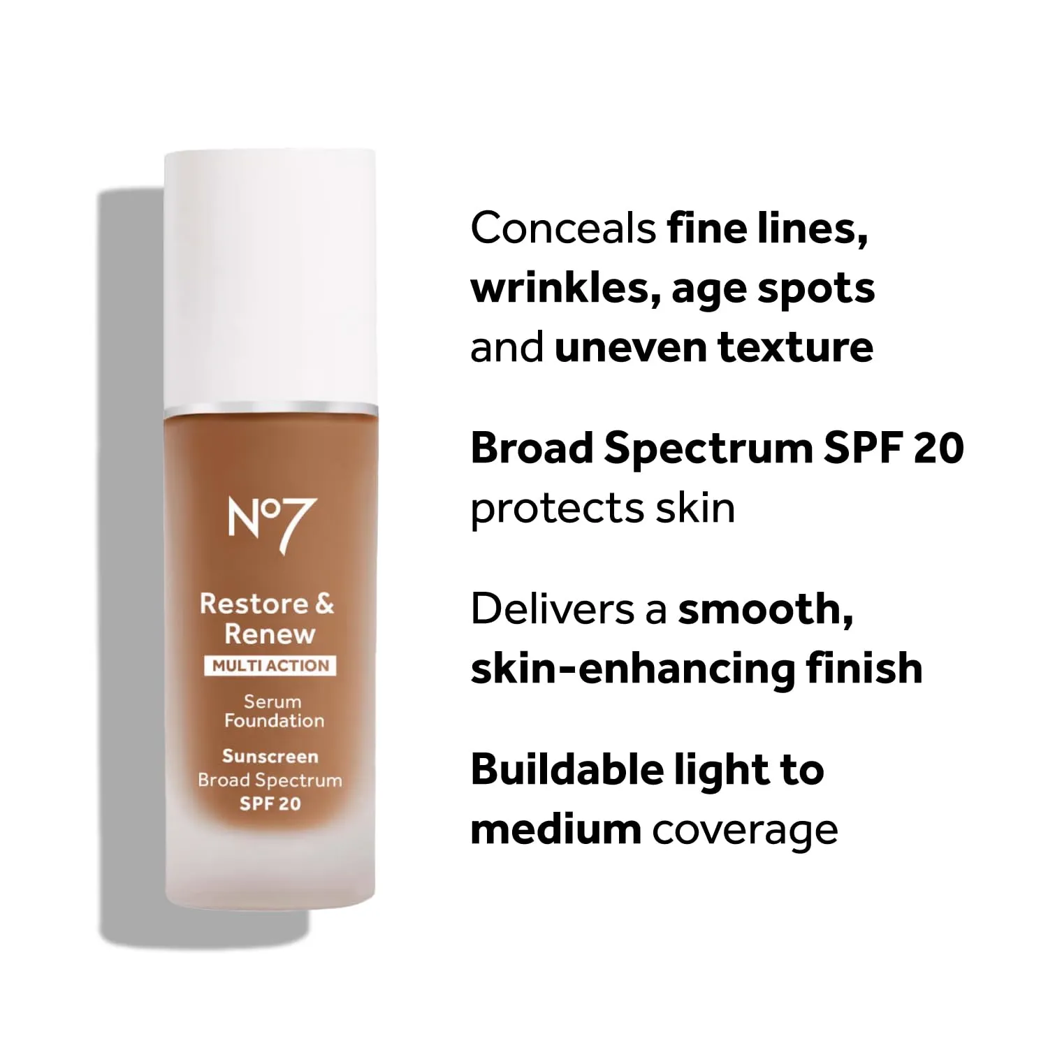 No7 Restore & Renew Multi Action Serum Foundation - Cool Beige - Liquid Foundation Makeup with Vitamin C, Vitamin E & Collagen for Face - Beauty Skin Serum Formula with Medium Coverage (30ml)