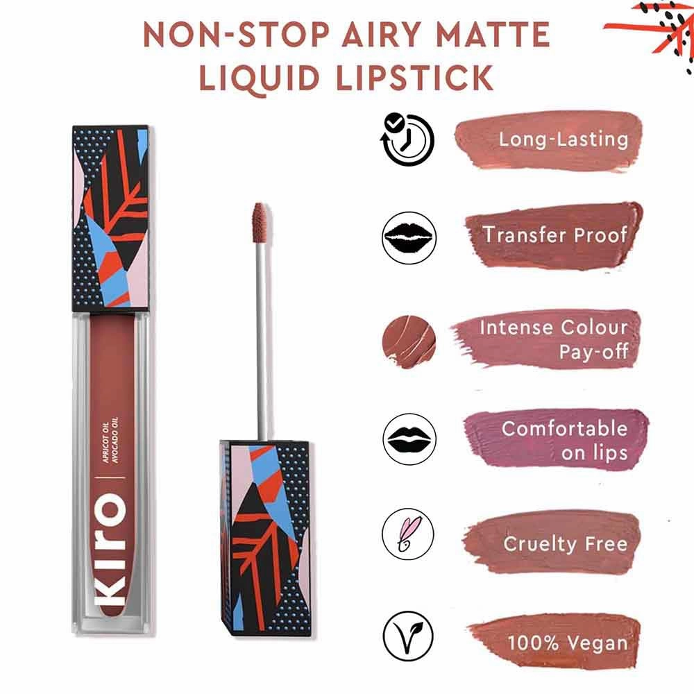 Non-Stop Airy Matte Liquid Lipstick - Vintage Lotus | Transferproof I Waterproof lipstick Long Lasting I Apricot & Avocado Oil | 100% Vegan | 5ml | No Parabens, No Toxins